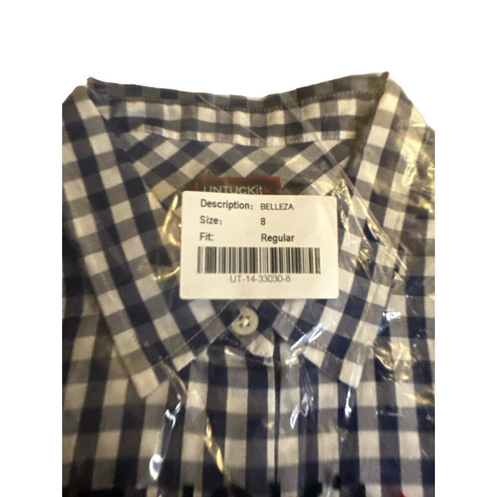 UNTUCKit Women's Belleza Long Sleeve Gingham Button Down Top Sz 8 Blue White NWT - Picture 3 of 5